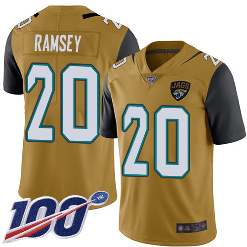 Nike Jacksonville Jaguars #20 Jalen Ramsey Gold Men Stitched NFL Limited Rush 100th Season Jersey->jacksonville jaguars->NFL Jersey